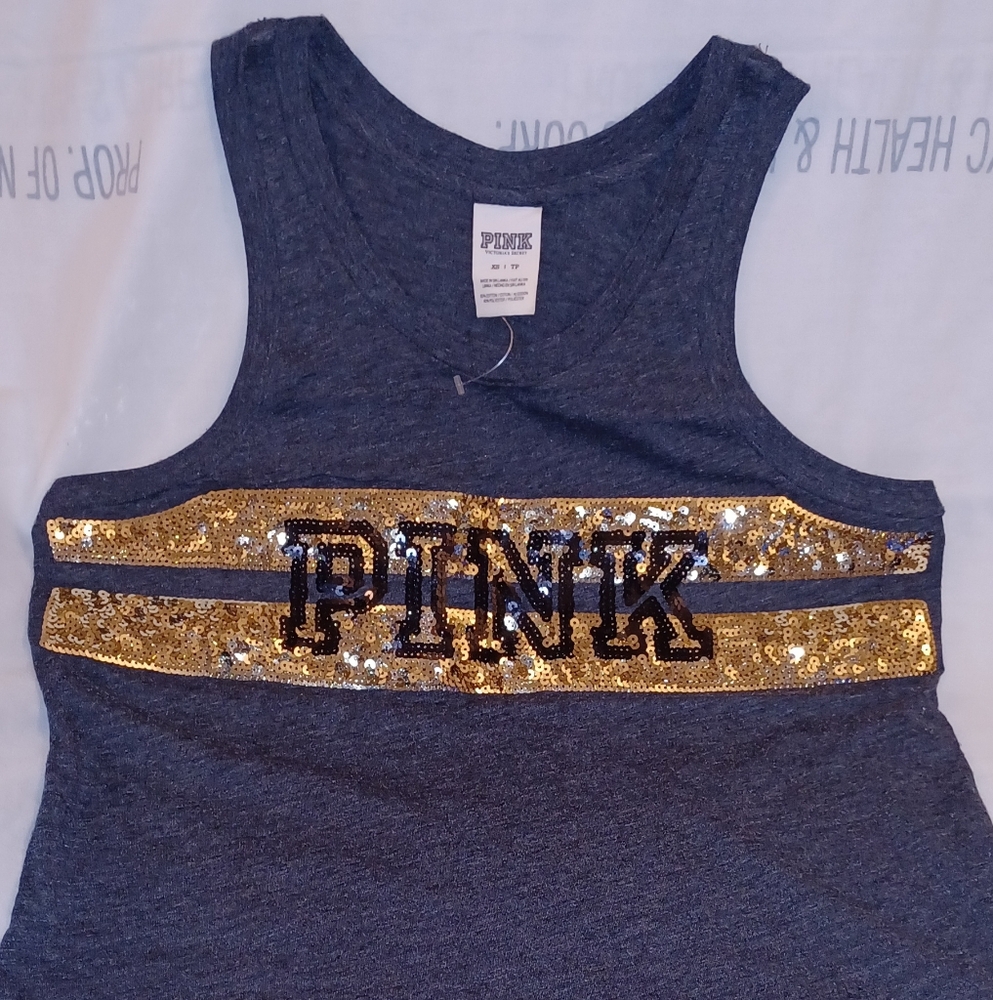 PINK (VS) Gray Tank Top with Gold Sequins SizeSmall